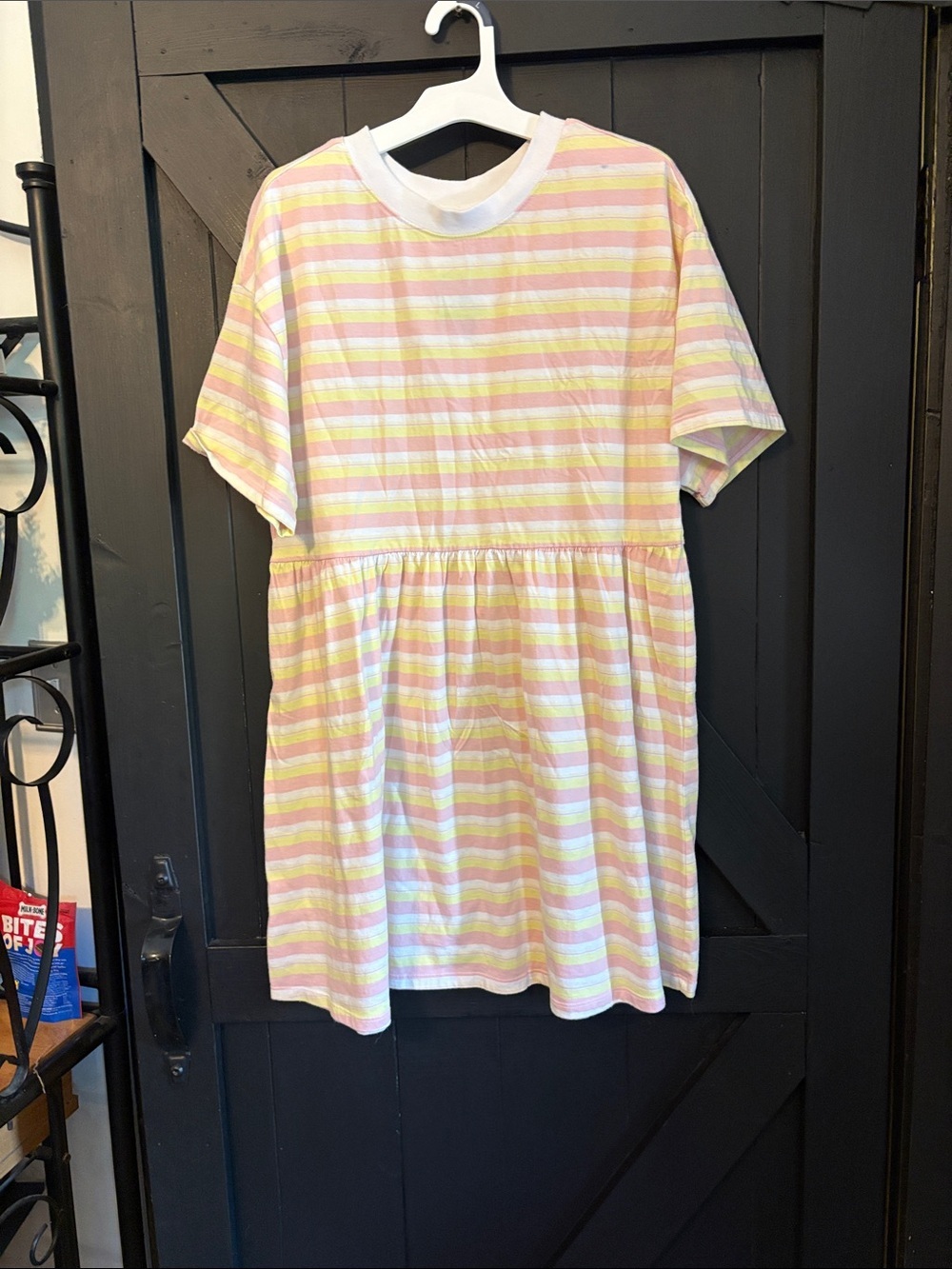 bp Pink and Yellow Striped Short Sleeve Babydoll Dress